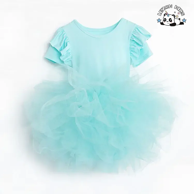 LEZONKIDS - Customize Summer Elastic Ruffle Sleeve Party Wear Children Girls Tutu Dresses for Dancing